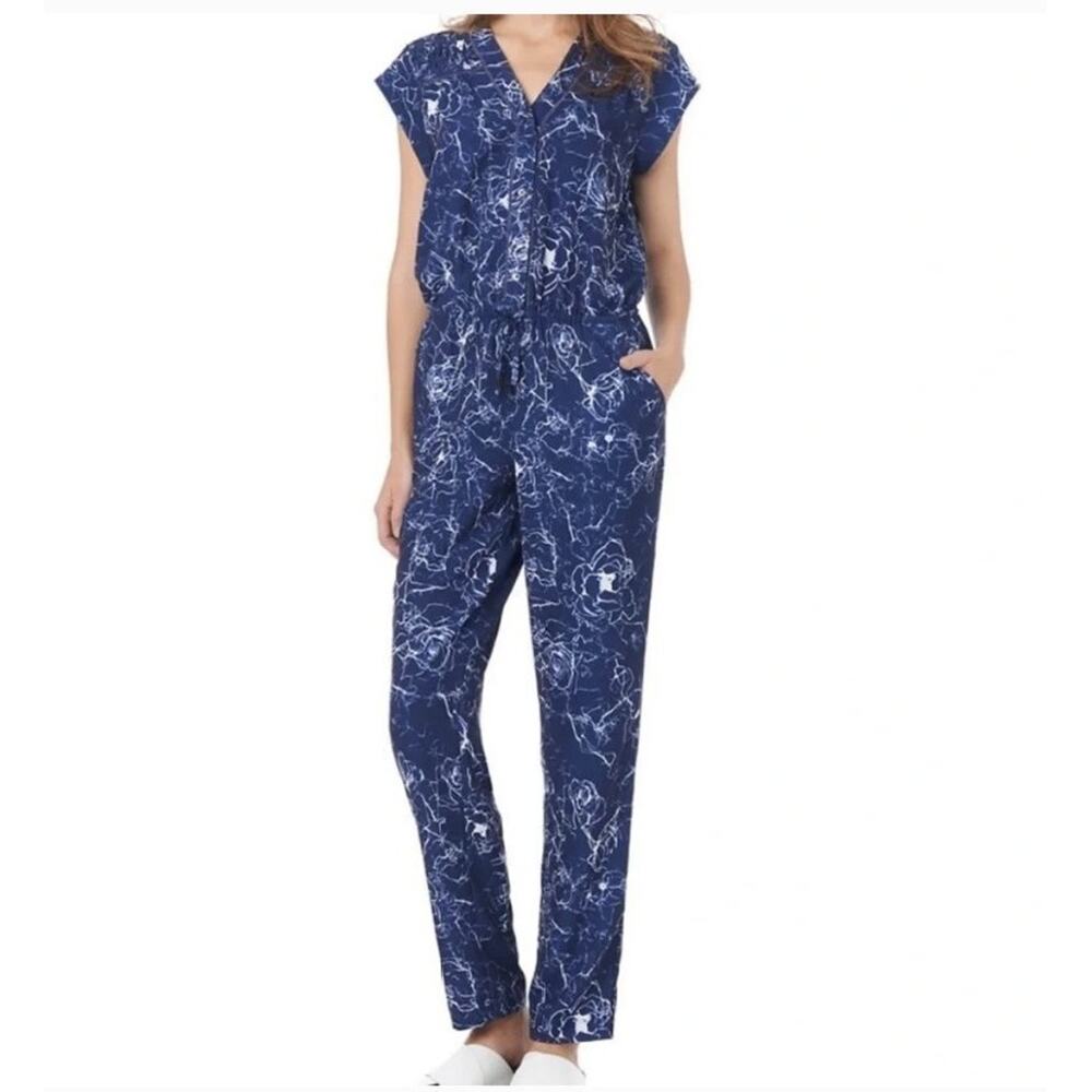 Sam Edelman Jumpsuit Womens 8 Blue White Cinch Drawstring Waist Coastal Beach